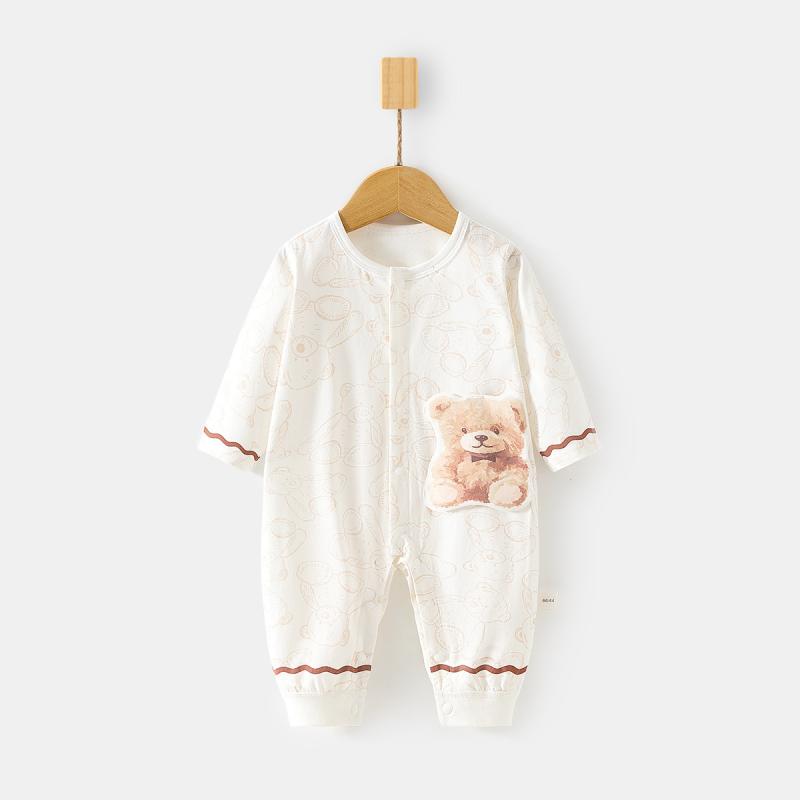 ベビー ロンパース 男女兼用 新生児 乳幼児 長袖 接触冷感 綿 薄手 前開き スナップボタン 夏 部屋着 ..