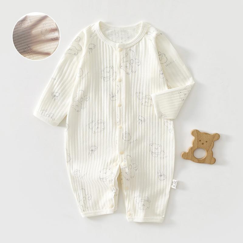 ロンパース ベビー 新生児 男女兼用 夏 薄手 綿 コットン 通気性 メッシュ 長袖 カバーオール 冷房対策..