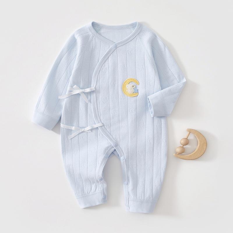ロンパース 新生児 ベビー 男の子 女の子 男女兼用 綿100% 無縫製 前開き 和服風 ひも結び 長袖 カジュアル 普段使い 星柄 月柄 カバーオール