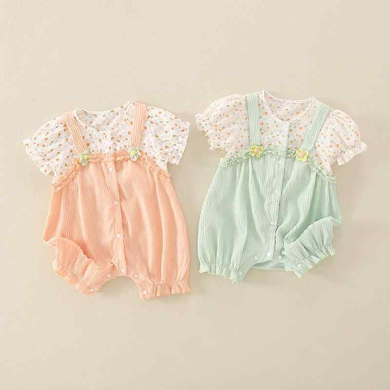 ロンパース 女の子 新生児 ベビー服 赤ちゃん かわいい 夏用 薄手 半袖 綿 コットン カバーオール 韓国風 前開き スナップボタン 出産祝い 0歳 1歳 普段着 おでかけ 涼しい 肌着