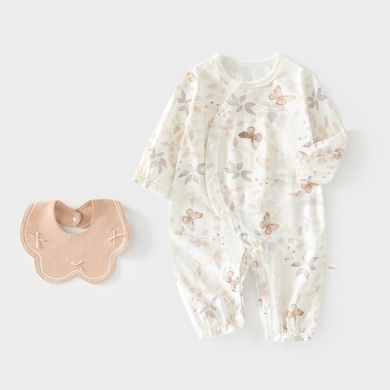 ロンパース ベビー 春夏 接触冷感 長袖 薄手 綿 再生繊維 カバーオール 冷房対策 室内着 前開き スナップボタン 吸湿速乾 パジャマ 普段使い