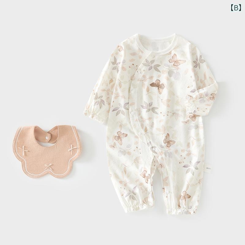 ロンパース ベビー 春夏 接触冷感 長袖 薄手 綿 再生繊維 カバーオール 冷房対策 室内着 前開き スナップボタン 吸湿速乾 パジャマ 普段使い 3