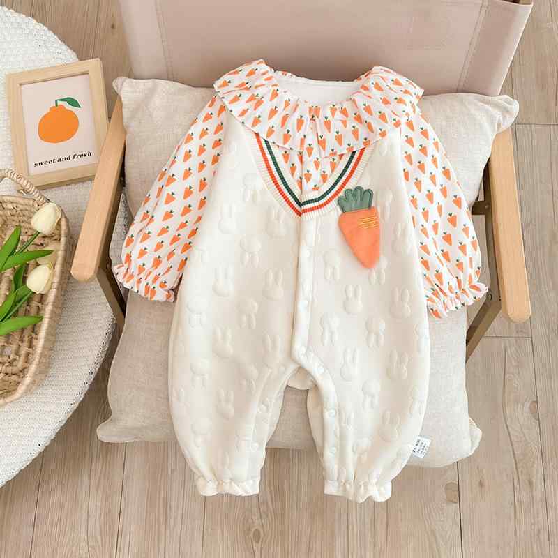 ベビーロンパース 女の子 春夏 かわいい ニンジン 乳幼児 お食い初め 100日祝い カバーオール 綿 コッ..