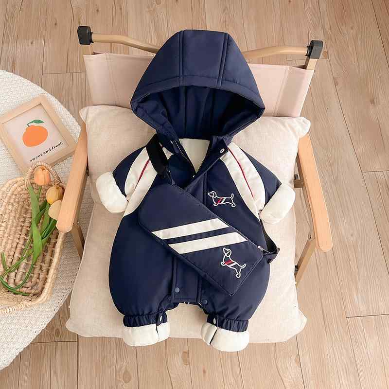 ベビー 男の子 ダウン カバーオール ロンパース つなぎ 秋冬 フード付き 厚手 長袖 ゆったり ホワイトダックダウン 防寒 保温 お出かけ 外出着 かわいい キャラクター柄 開閉可能