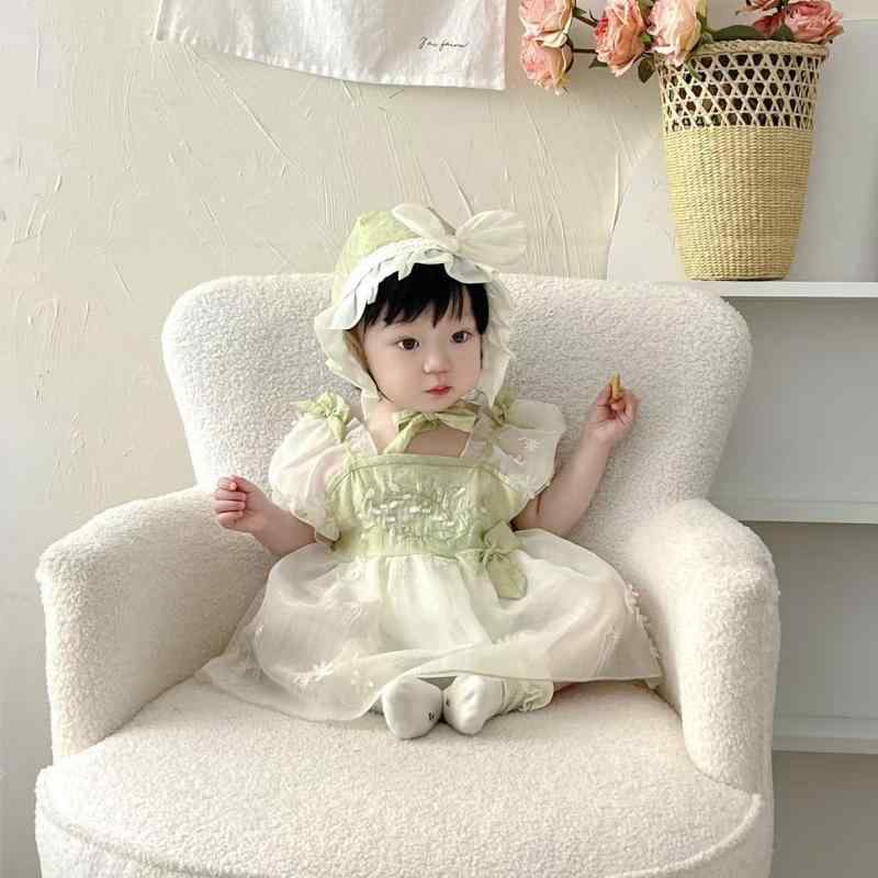 ロンパース ワンピース型 女の子 ベビー 子供用 夏 薄手 涼しい 軽やか 綿 コットン プリンセス風 漢服..