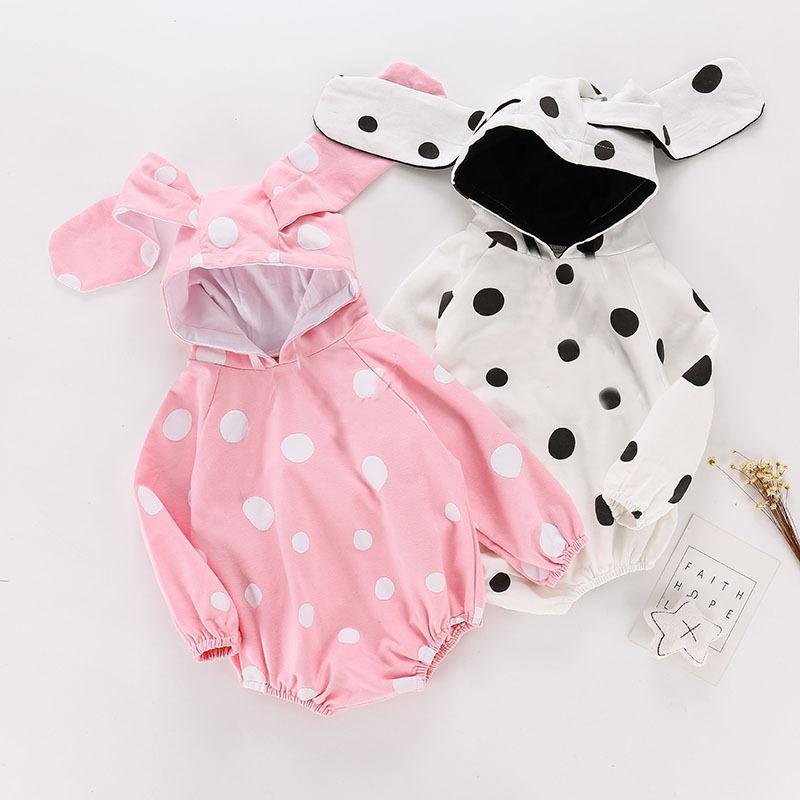 ベビー服 男の子 女の子 ロンパース カバーオール 綿100% コットン 長袖 カジュアル 普段着 部屋着 クマ柄 ネコ柄 水玉模様 にんじん柄 フード付き グレー ブルー ピンク ホワイト 乳幼児 赤ちゃん