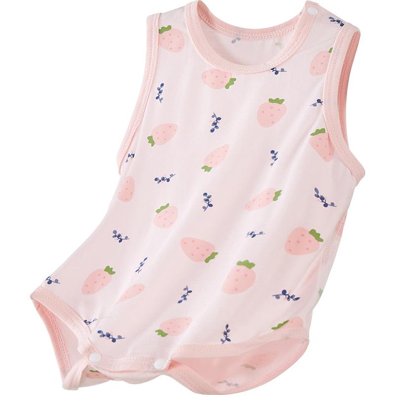 ロンパース ベビー 新生児 男の子 女の子 ノースリーブ 薄手 夏用 三角型 ショート丈 プルオーバー パジャマ ルームウェア 再生繊維 レーヨン 吸湿速乾 接触冷感 快適 普段使い 部屋着(x2)