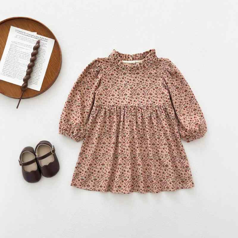 ワンピース 女の子 女児 キッズ 子供服 春秋 ドレス 小花柄 フローラル柄 コーデュロイ 長袖 襟付き お..