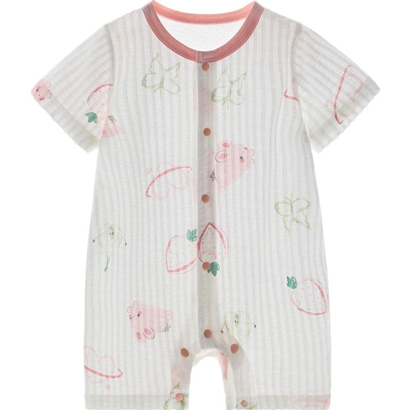 ロンパース ベビー 新生児 赤ちゃん 乳幼児 男の子 女の子 半袖 ショートスリーブ 薄手 薄地 コットン 綿 天然素材 通気性 吸湿速乾 汗吸収 肌に優しい 快適 夏(x2)