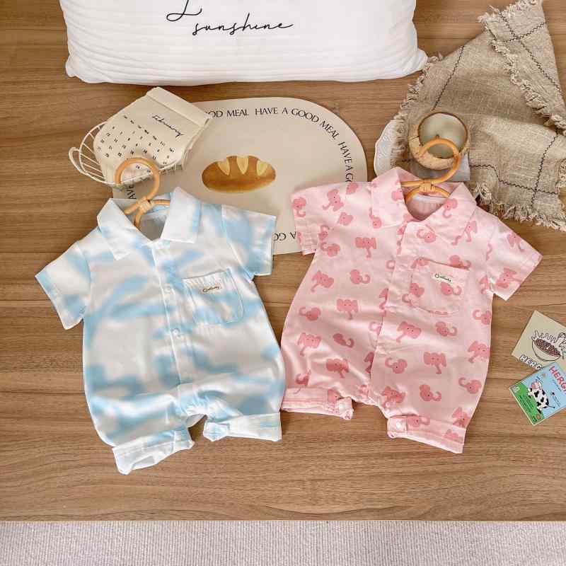 楽天way-ugoロンパース 男女兼用 ベビー キッズ 赤ちゃん 子供 夏 薄手 軽量 綿 コットン 半袖 キャラクター かわいい 普段着 部屋着 パジャマ スナップボタン ピンク ブルー サラサラ