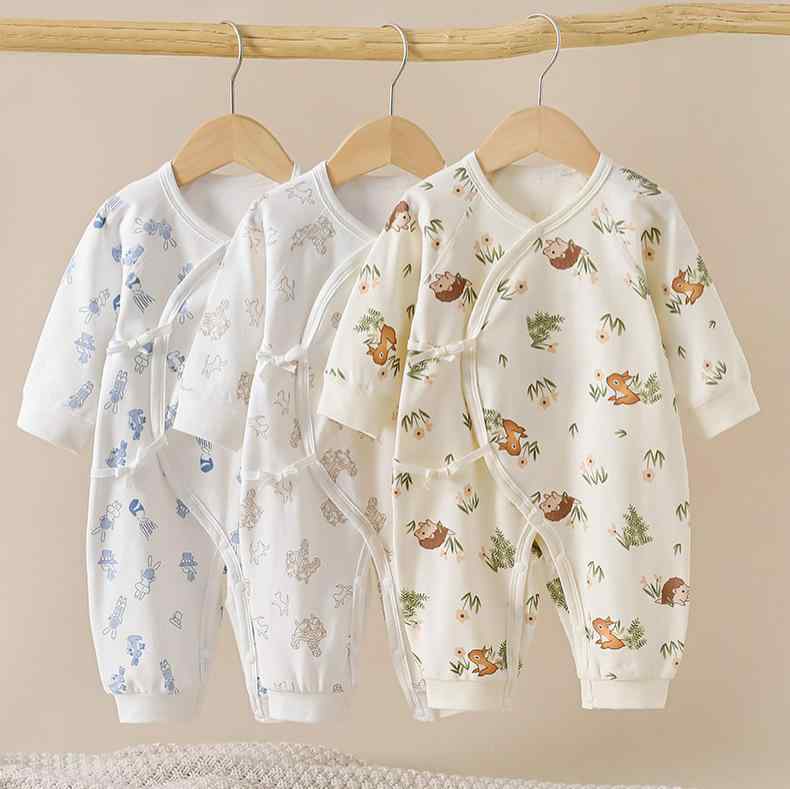ロンパース ベビー 新生児 赤ちゃん 男女兼用 無縫製 綿100% 前開き 斜め合わせ 紐留め 長袖 肌着 A類基準 出産準備 退院着 吸湿速乾