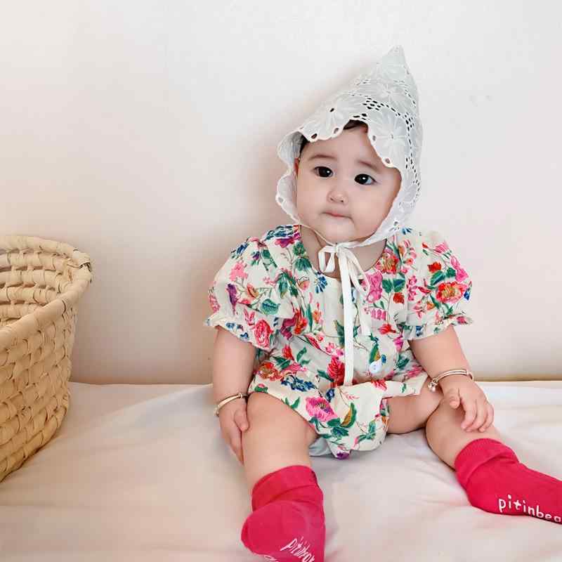 ロンパース 女の子 ベビー服 春夏 薄手 かわいい プリンセス風 小花柄 パフスリーブ フレアスカート パープル コットン100% 半袖 おしゃれ お出かけ お宮参り 出産祝い ギフト 韓国風