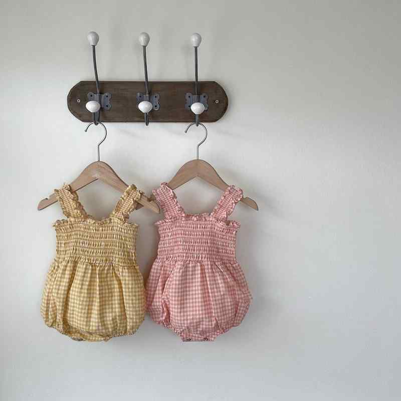 ・カテゴリ: ロンパース・スタイル: 韓国風・主な素材: 綿50%・袖丈: ノースリーブ・対象: 女児・対象年齢: 1〜3歳・対象身長: 80〜100cm・適用シーズン: 春、夏、秋・カラー展開: 黄白チェック、ピンク白チェック・サイズ展開...