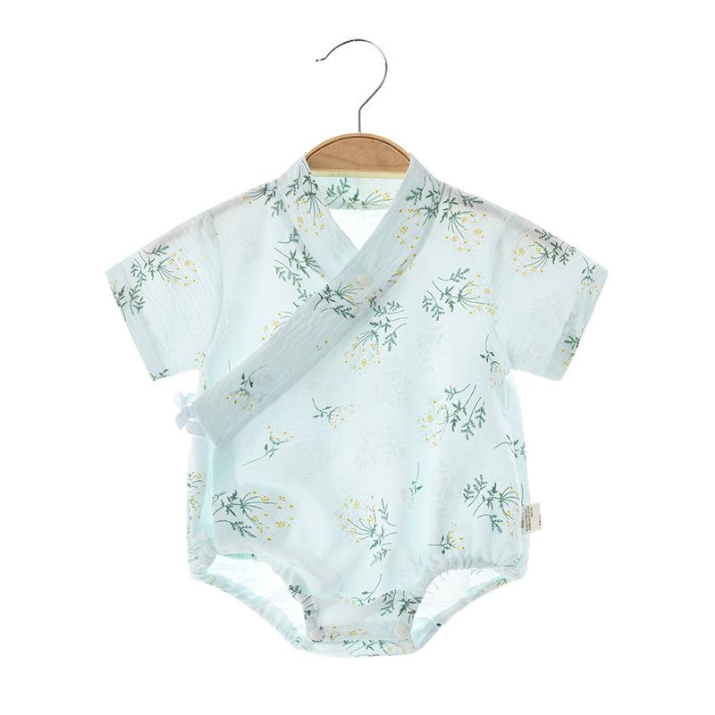 ベビー ロンパース 新生児 男女兼用 半袖 超薄手 ガーゼ素材 通気性 吸湿速乾 肌に優しい 前開き 股下スナップ かわいい 部屋着 普段着 春夏