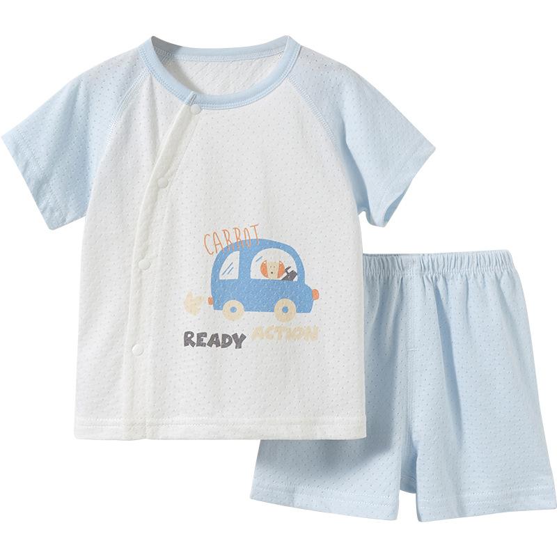 ベビー キッズ 男の子 女の子 男女兼用 夏服 セパレート 半袖 ショートパンツ 綿100% 薄手 吸湿速乾 パジャマ ルームウェア 上下2点組 普段着 部屋着(x2)