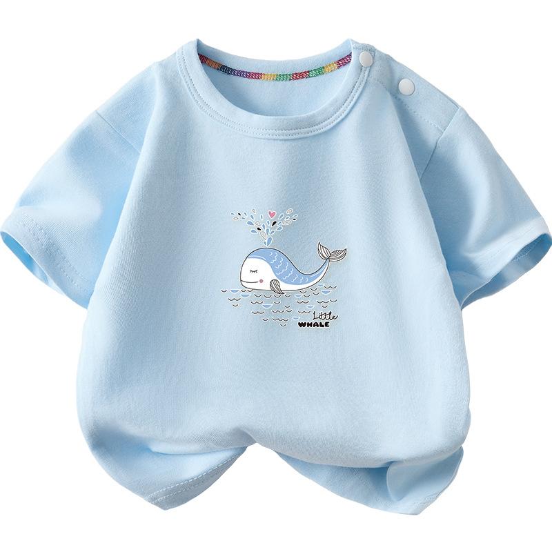 Tシャツ ベビー 男の子 女の子 綿100% 半袖 薄手 接触冷感 トップス クルーネック 夏服 普段着 部屋着 カジュアル 動物柄 柄豊富(x2)