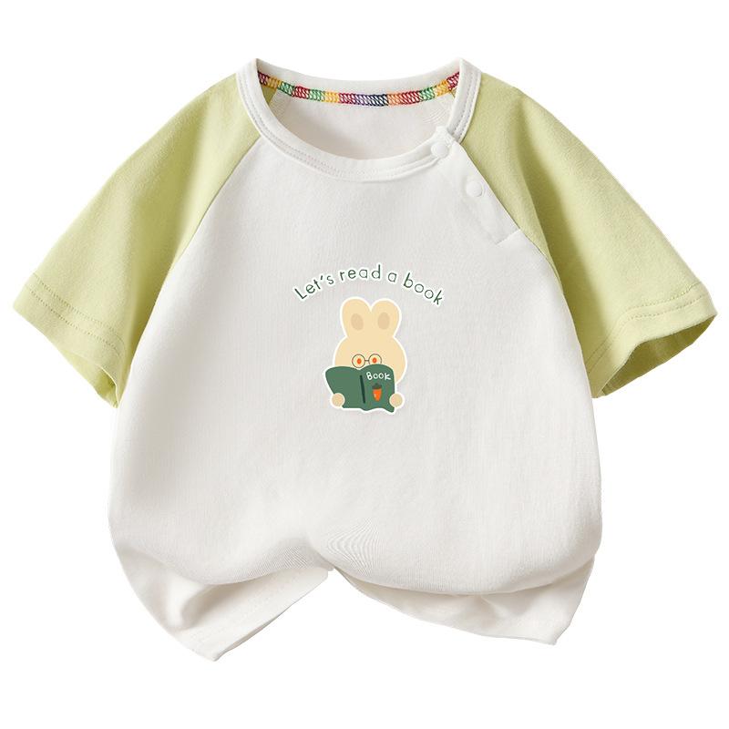 Tシャツ ベビー キッズ 男の子 女の子 1歳 幼児 薄手 綿 半袖 夏物 トップス カジュアル アニマル柄 キャラクター クルーネック 吸湿速乾 普段使い(x2)