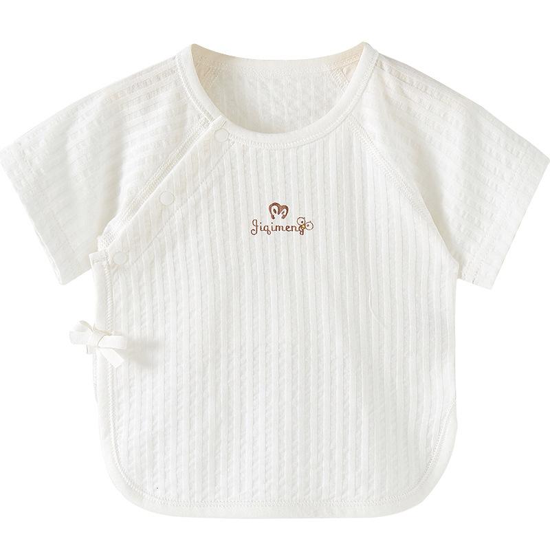 ベビー 短肌着 新生児 赤ちゃん 男の子 女の子 兼用 春夏 薄手 半袖 前開き 和装風 打ち合わせ 綿 コットン 通気性 部屋着 普段使い お腹冷え対策 0ヶ月 3ヶ月 6ヶ月(x2)