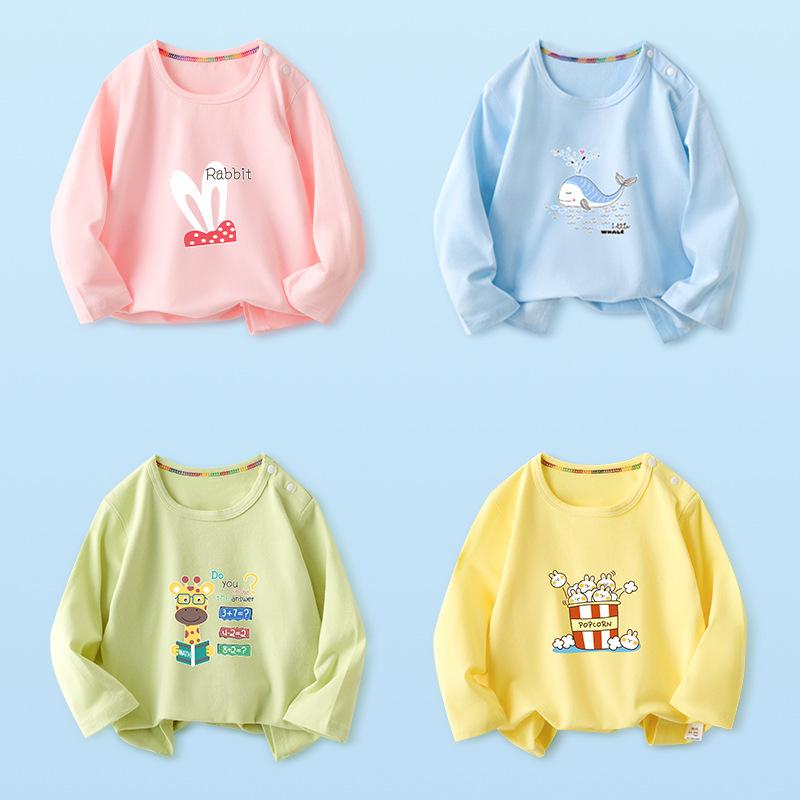 Tシャツ キッズ ベビー 男の子 女の子 長袖 綿100% 薄手 春秋 吸湿速乾 インナー 丸首 トップス 子供服 動物柄 キャラクター カジュアル 普段着 部屋着(x2)