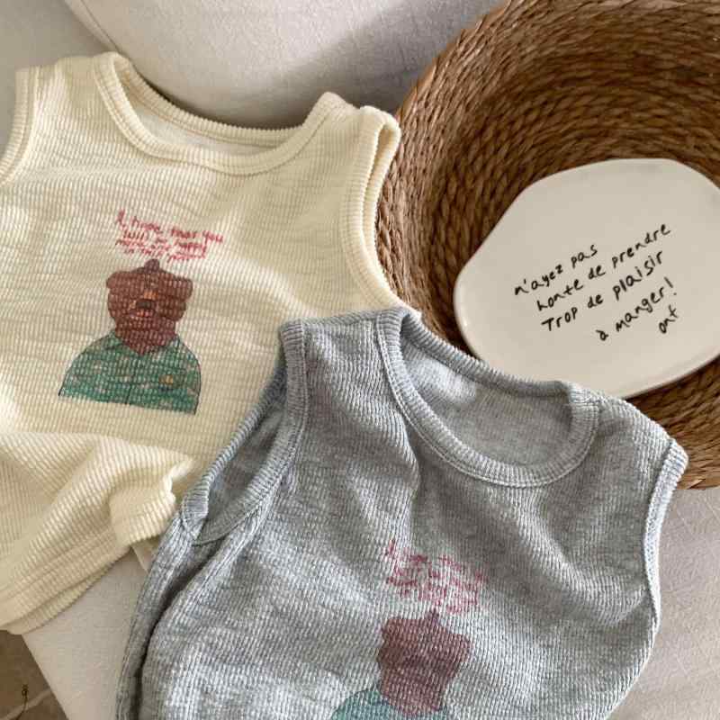 Tシャツ キッズ 男女兼用 韓国風 春夏 コットン 吸湿速乾 キャラクター クマ 英字プリント ノースリーブ 柔らか 肌触り良い カジュアル 着回し