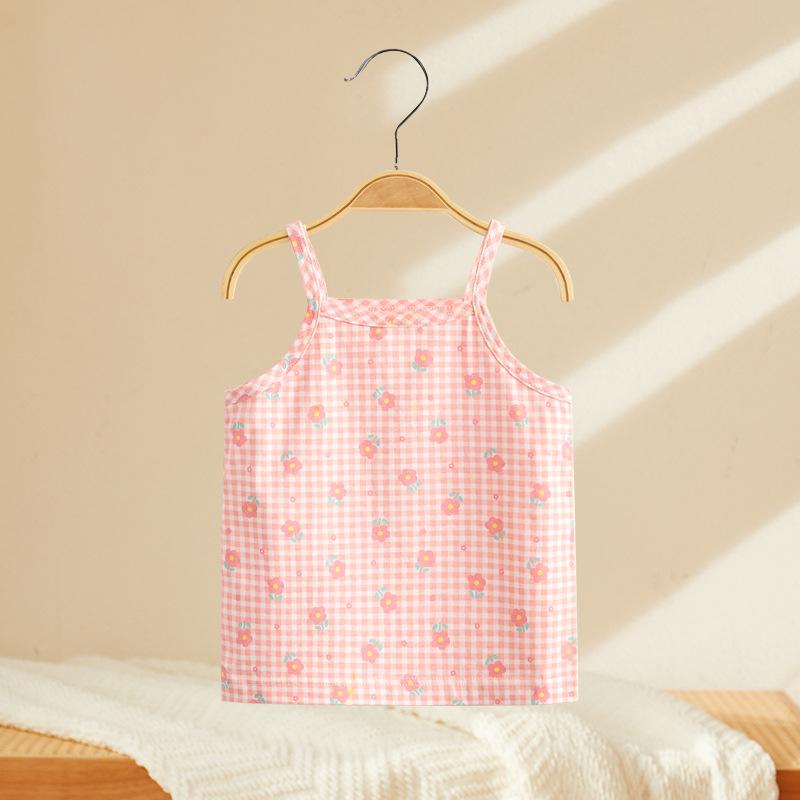 キャミソール 女の子 ベビー 夏物 薄手 チェック柄 かわいい 綿100% インナー タンク トップ スクエアネック トップス 普段使い 部屋着 吸湿速乾