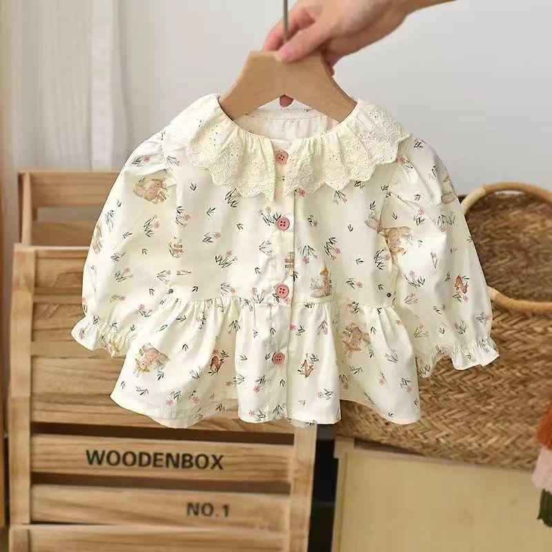 シャツワンピース 女の子 キッズ 韓国風 かわいい おしゃれ スイート 小花柄 プリンセスライン フレア..