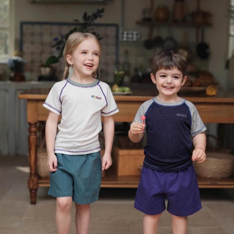 キッズ 男女兼用 春夏 北欧 速乾 薄手 リヨセル スポーツ カジュアル 普段使い 半袖 無地 クルーネック 小学生 園児 Tシャツ