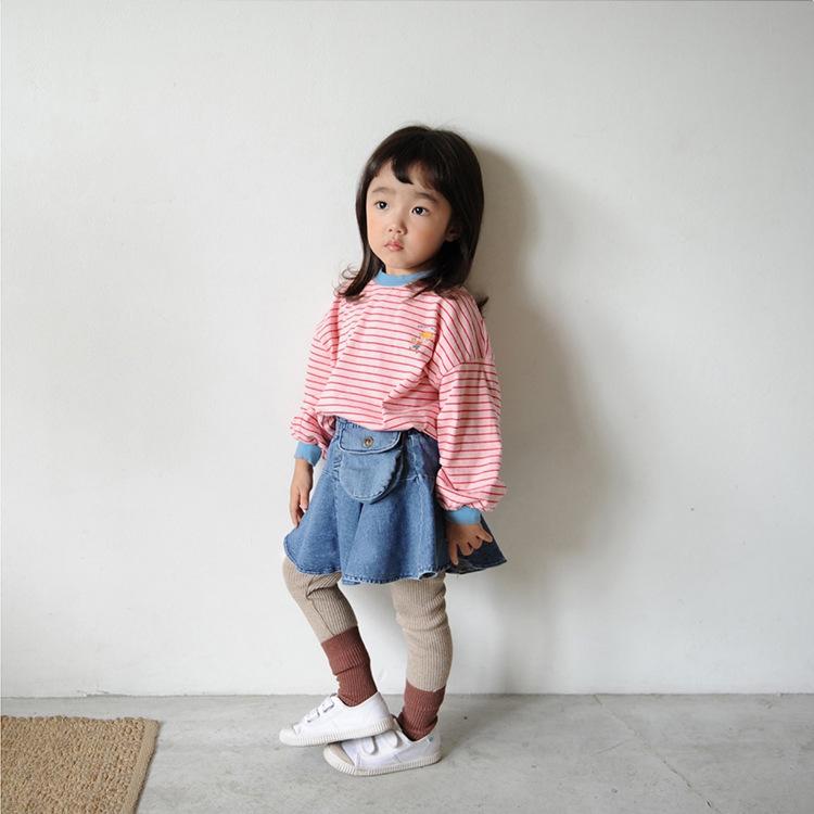 Tシャツ 女の子 女児 キッズ 韓国子供服 春秋 長袖 コットン トップス ボーダー柄 プリント ラウンドネック カジュアル 柔らかい 吸湿速乾 インナーシャツ 幼児 小学生