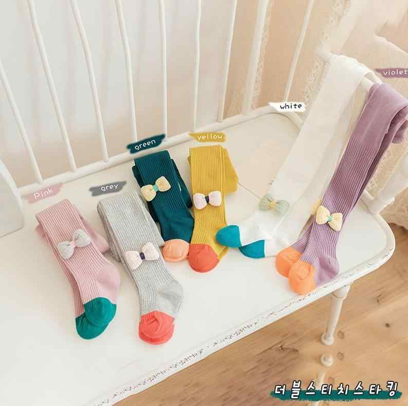 タイツ 女の子 ベビー 幼児 リボン 配色切り替え 韓国風 綿 コットン 吸湿速乾 中厚手 秋冬 レギンス 普段使い カジュアル 肌触り良い 伸縮性 かわいい