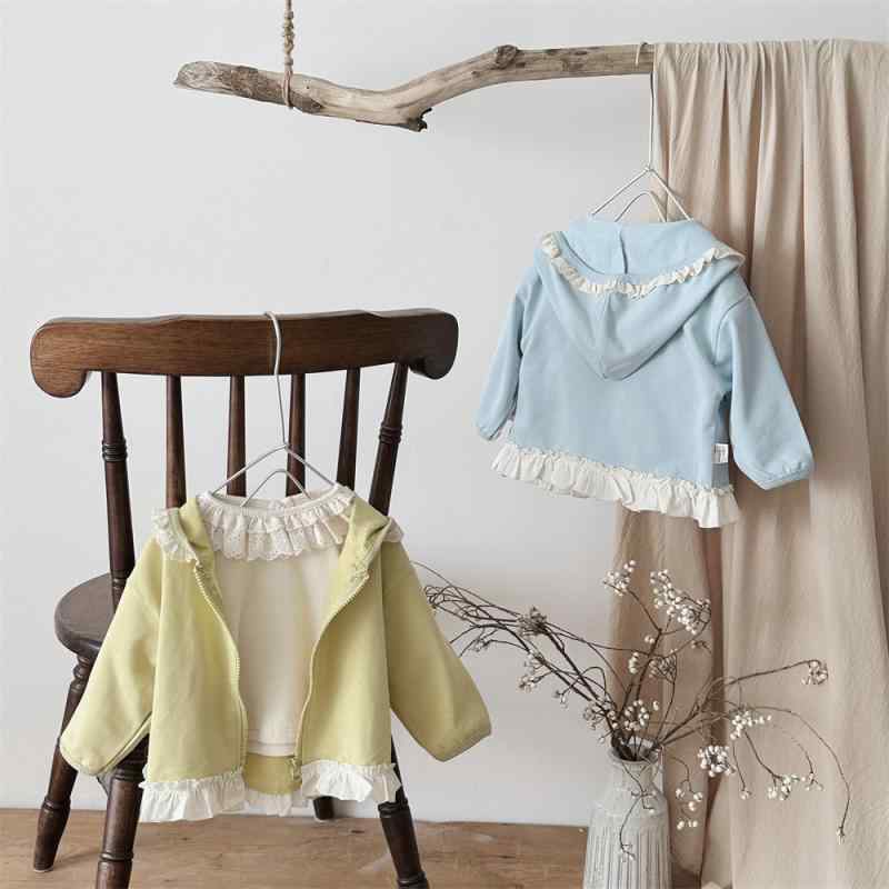 パーカー 女の子 ベビー 春秋 フード付き 長袖 ジップアップ フリル 切り替え裾 カジュアル アウター ..