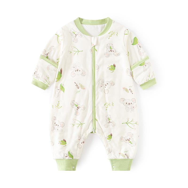 ベビー 寝袋 新生児 赤ちゃん 足付き 春秋冬 厚手 綿 中綿入り ファスナー式 服型 寝冷え防止 蹴り出し防止 多機能 吸湿速乾