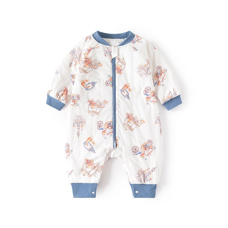 スリーパー ベビー 恒温 足つき 厚手 中綿入り ジップアップ 多機能 寝冷え防止 パジャマ ルームウェア 綿 コットン 吸湿速乾 秋冬春