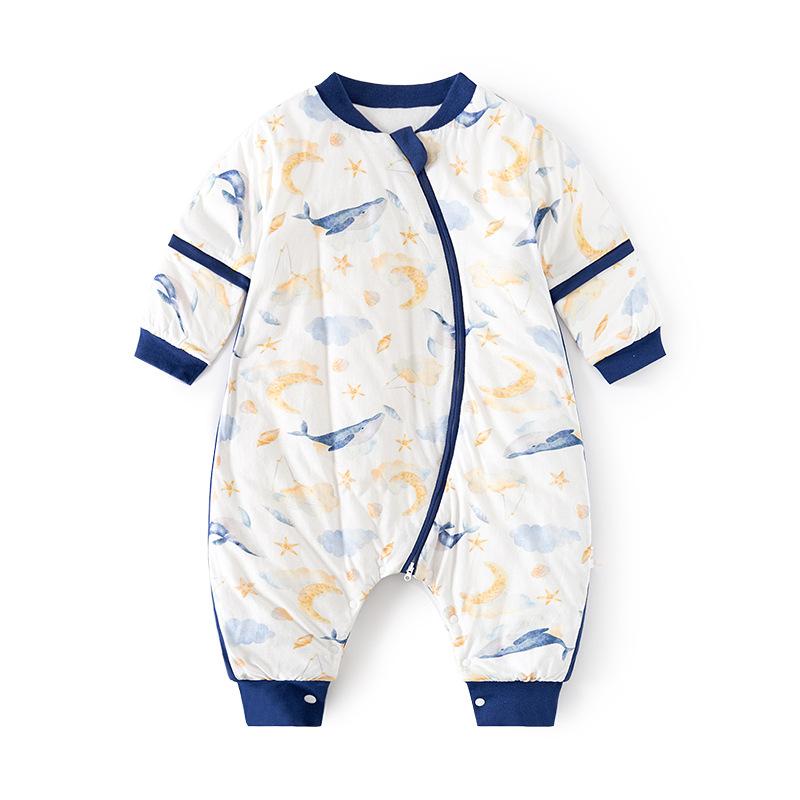 スリーパー ベビー 新生児 赤ちゃん 足つき セパレートタイプ ファスナー式 ジップアップ 中綿入り 厚手 保温 防寒 コットン 綿素材 秋冬 吸湿速乾 恒温 袖取り外し可能 寝冷え防止 お布団蹴り防止 洗濯可能