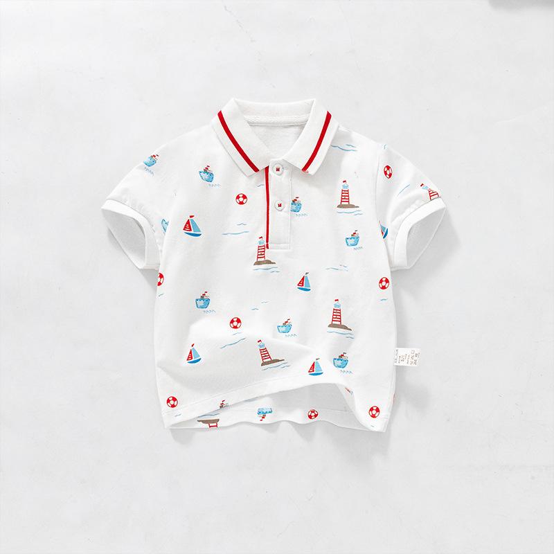 ポロシャツ 男の子 子供 キッズ 半袖 襟付き 綿 コットン 帆船柄 吸湿速乾 柔らかな肌触り 夏 サマー トップス カジュアル 通学 デイリーウェア