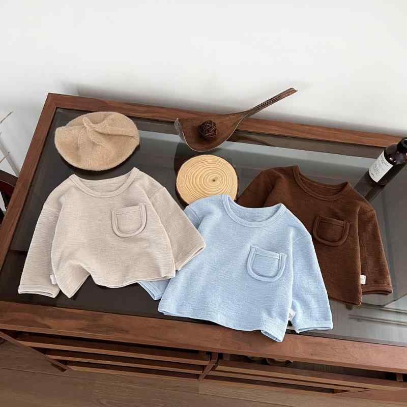 Tシャツ ベビー 男の子 柔らかい 優しい肌触り クルーネック 長袖 無地 吸湿速乾 綿混紡 春秋 カジュアル 着回し シンプル おしゃれ トップス