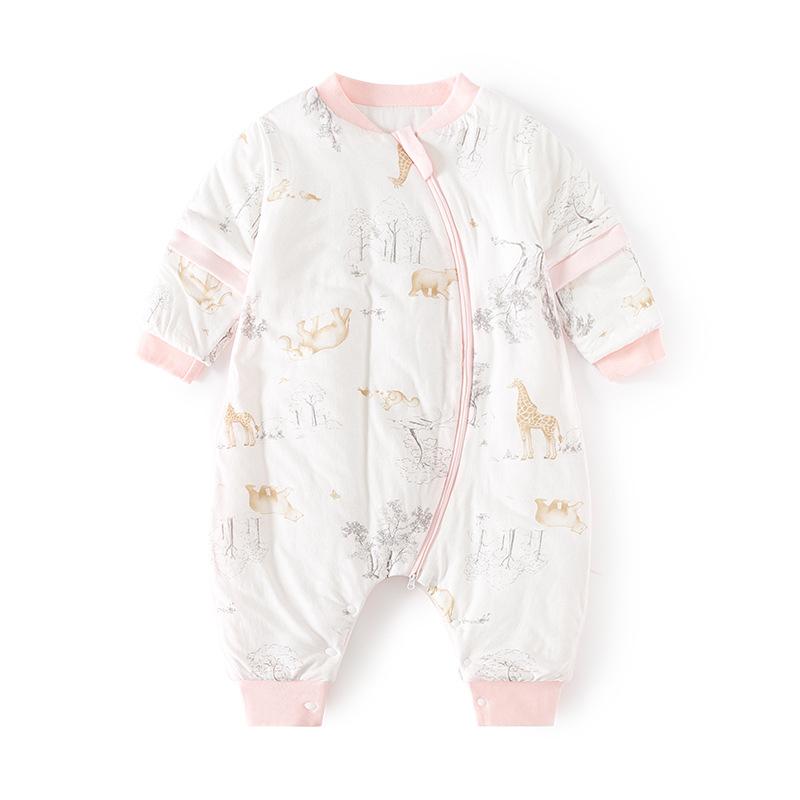 スリーパー ベビー 乳幼児 新生児用 厚手 中綿入り 秋冬 綿100% 保温 吸湿速乾 足つき ファスナー式 寝冷え防止 多機能 洗える ねんね着 袖着脱可能 防寒 あったか