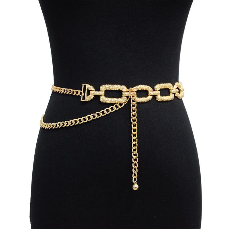 ウエストチェーン レディース 女性用 チェーンベルト 細身 メタル 合金製 ゴールド パンク ロック カジ..