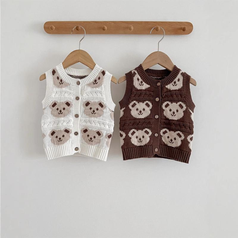 ニットベスト ベビー 子供用 ジレ くま柄 前開き コットン 綿100% 柔らかい 厚手 春秋冬 カジュアル 韓..