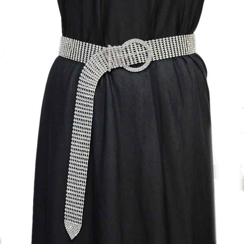 ベルト レディース 10連ラインストーン ビジュー メタルチェーン 高級感 個性的 ラウンドバックル 細身 ゴールド シルバー ドレス ワンピース コート フォーマル ウエストマーク(x2)