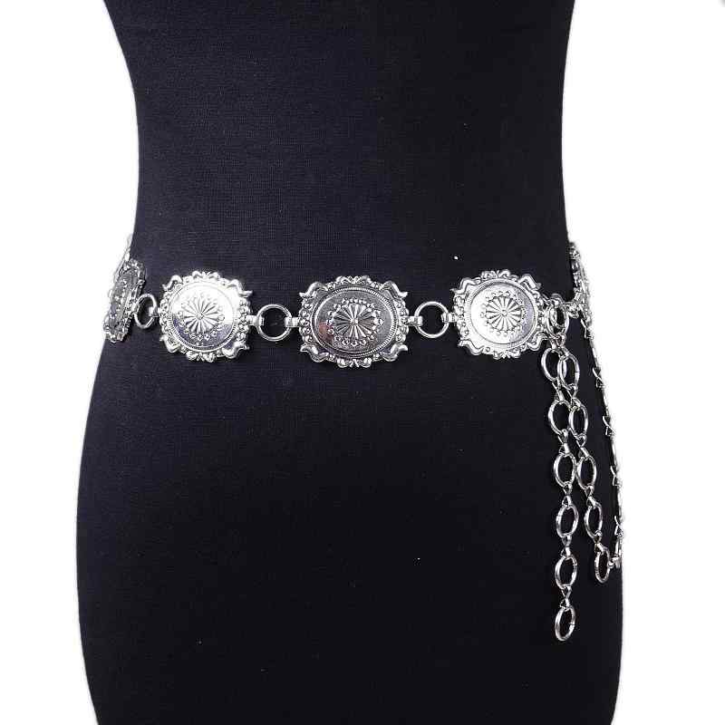 ウエストチェーン レディース レトロ ヴィンテージ メタル ベルト 彫刻デザイン 高級感 細身 飾り スカ..