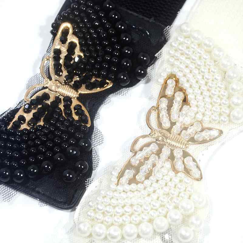 ウエストマークベルト レディース 女性用 パール メッシュ レース リボン ゴム 伸縮性 幅広 太め スタ..