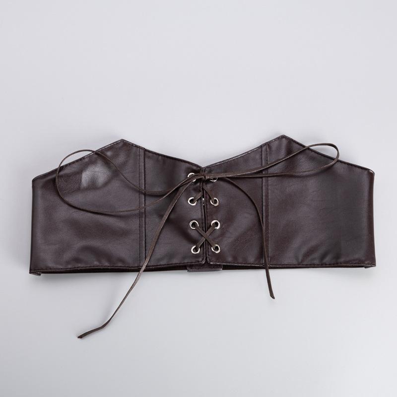 ベルト レディース レトロ おしゃれ フェイクレザー 幅広 ウエストマーク コルセットベルト 弾力 シャツ ワンピース 用 きれいめ カジュアル ステッチ レッドブラウン ブラック 春夏(x2)