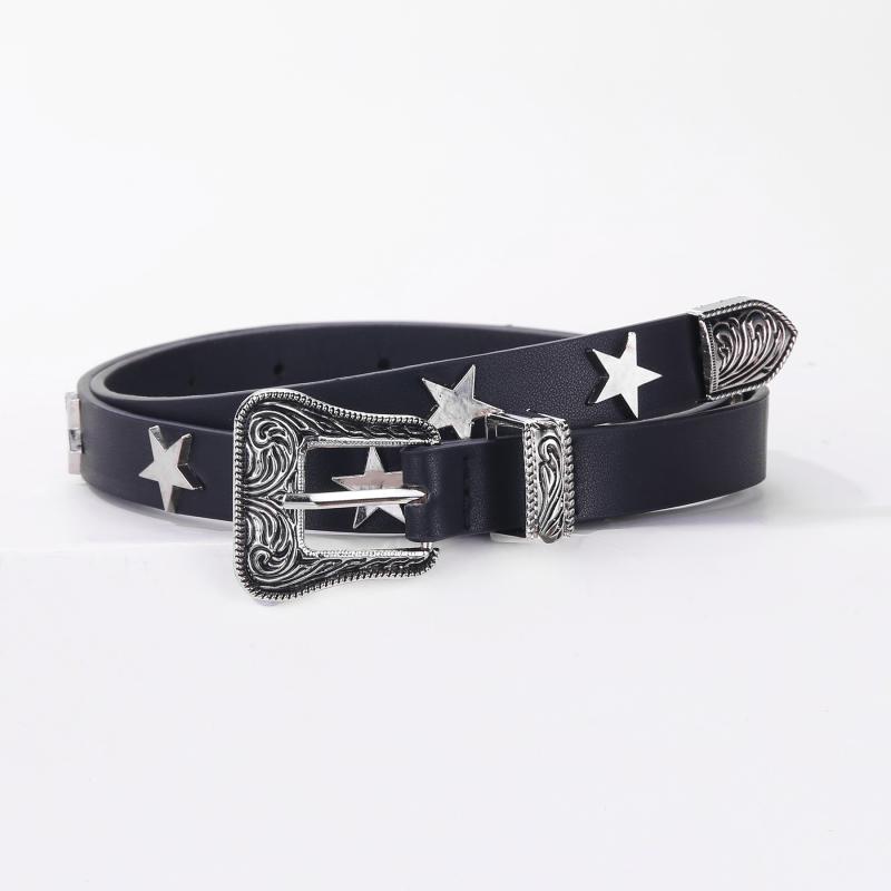 ベルト レディース 個性的 星モチーフ PUレザー ブラック 細身 レトロ ヴィンテージ パンク ロック デ..