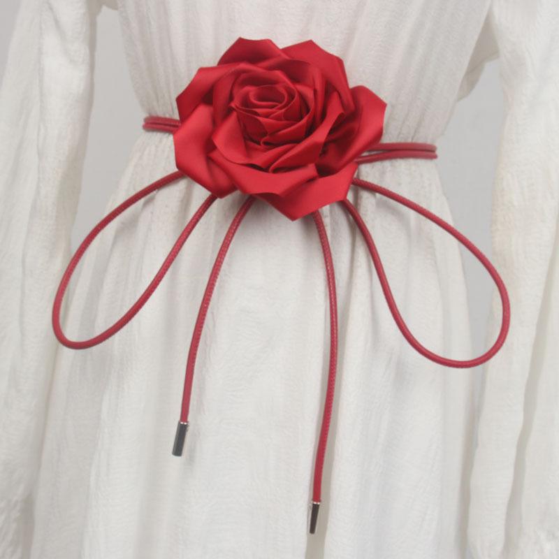 ウエストアクセサリー レディース 高級感 おしゃれ ローズモチーフ フェイクレザー ボディチェーン ネ..