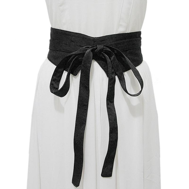 ウエストベルト レディース ワイド 幅広 サッシュベルト コルセット風 リボン結び キャンバス ベロア調 ロング丈 ウエストマーク スタイルアップ 体型カバー アウター ワンピース ブラウス ブラック レッド グリーン(x2)