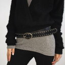 ベルト レディース 欧米スタイル 個性的 パンク スタッズ アシンメトリー Oリング ピンバックル PUレザー ウエストベルト ブラック ホワイト ブラウン カジュアル ファッション小物(x2)