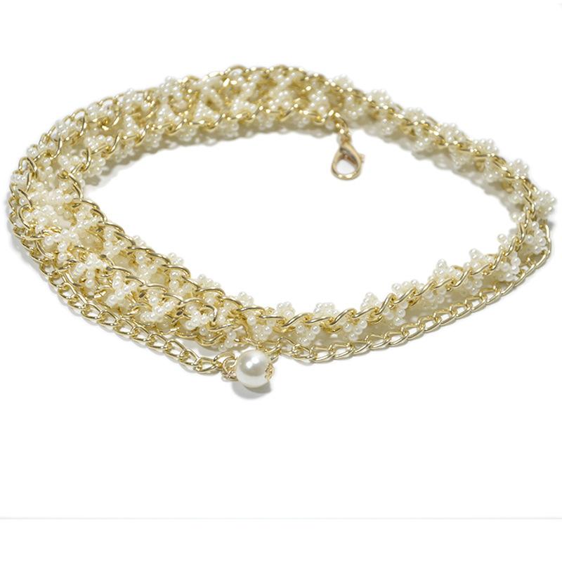 ウエストチェーン レディース 韓国風 上品かわいい パール パール 細ベルト メタル装飾 ロング ドレス ワンピース パンツスタイル おしゃれ ファッション小物 デート パーティー アクセント