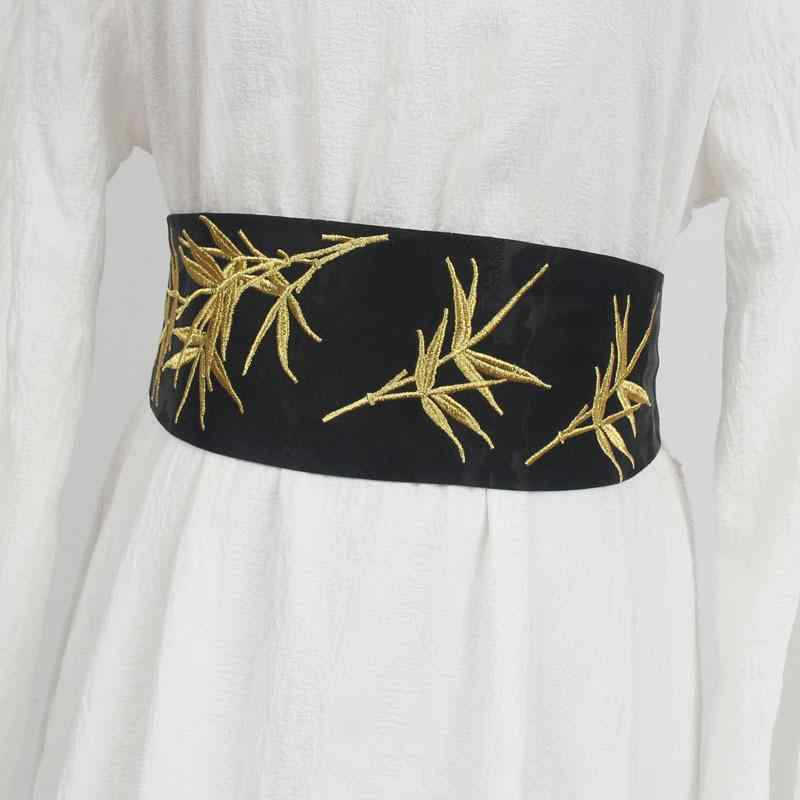 ウエストベルト レディース 女性用 コルセット 漢服飾り 富貴竹刺繍 改良中華風 モダン ワンピース ド..