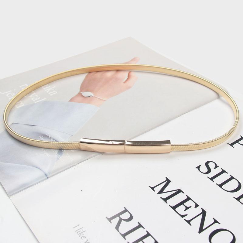 ベルト レディース メタル ウエストマーク 細め 細身 スリム 伸縮性 ストレッチ ゴールドカラー 装飾 ..