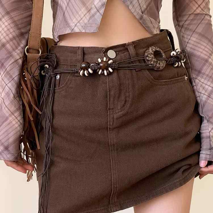 ベルト ボヘミアン エスニック レトロ ヴィンテージ 個性的 編み込み ウエストベルト スカート ワンピ..